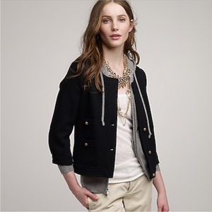 J. Crew Black Wool Pique Sultana Jacket Cropped blazer Gold Buttons pockets